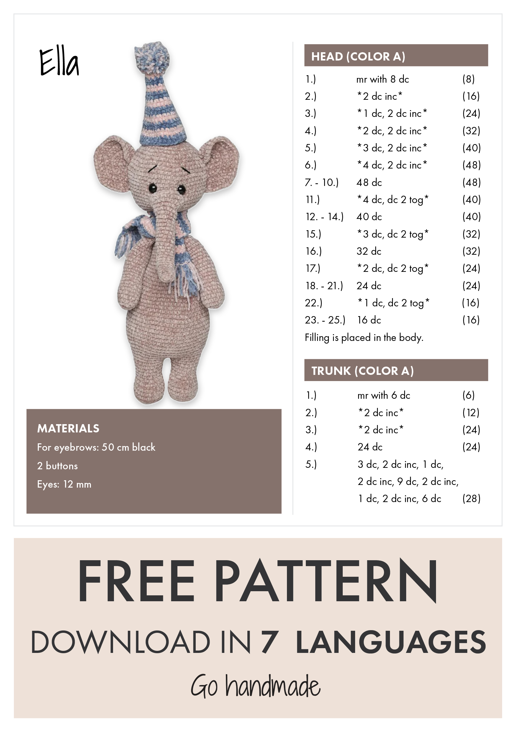 Go Handmade Ella H33 cm heklesett velourgarn