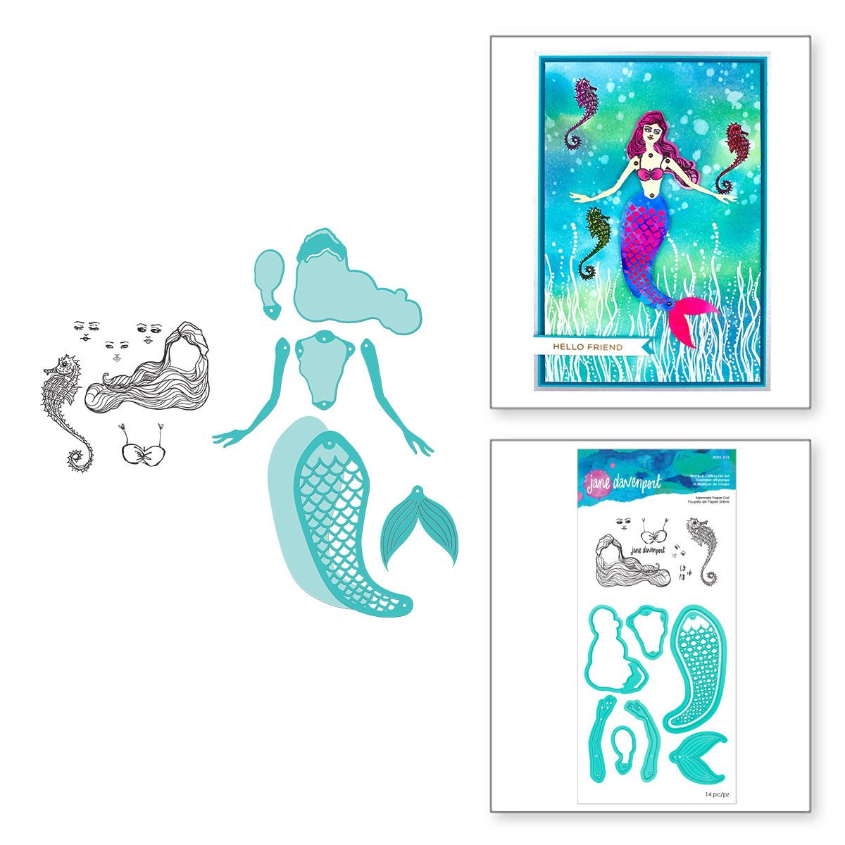 Jane Davenport Mermaid Paper Doll stempel og dies havfrue