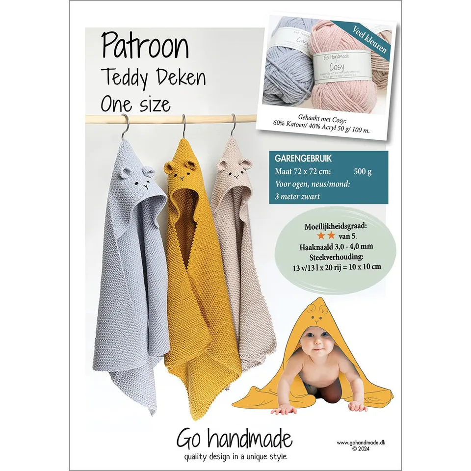 Go Handmade Teddy hekleoppskrift teppe 72x72 cm