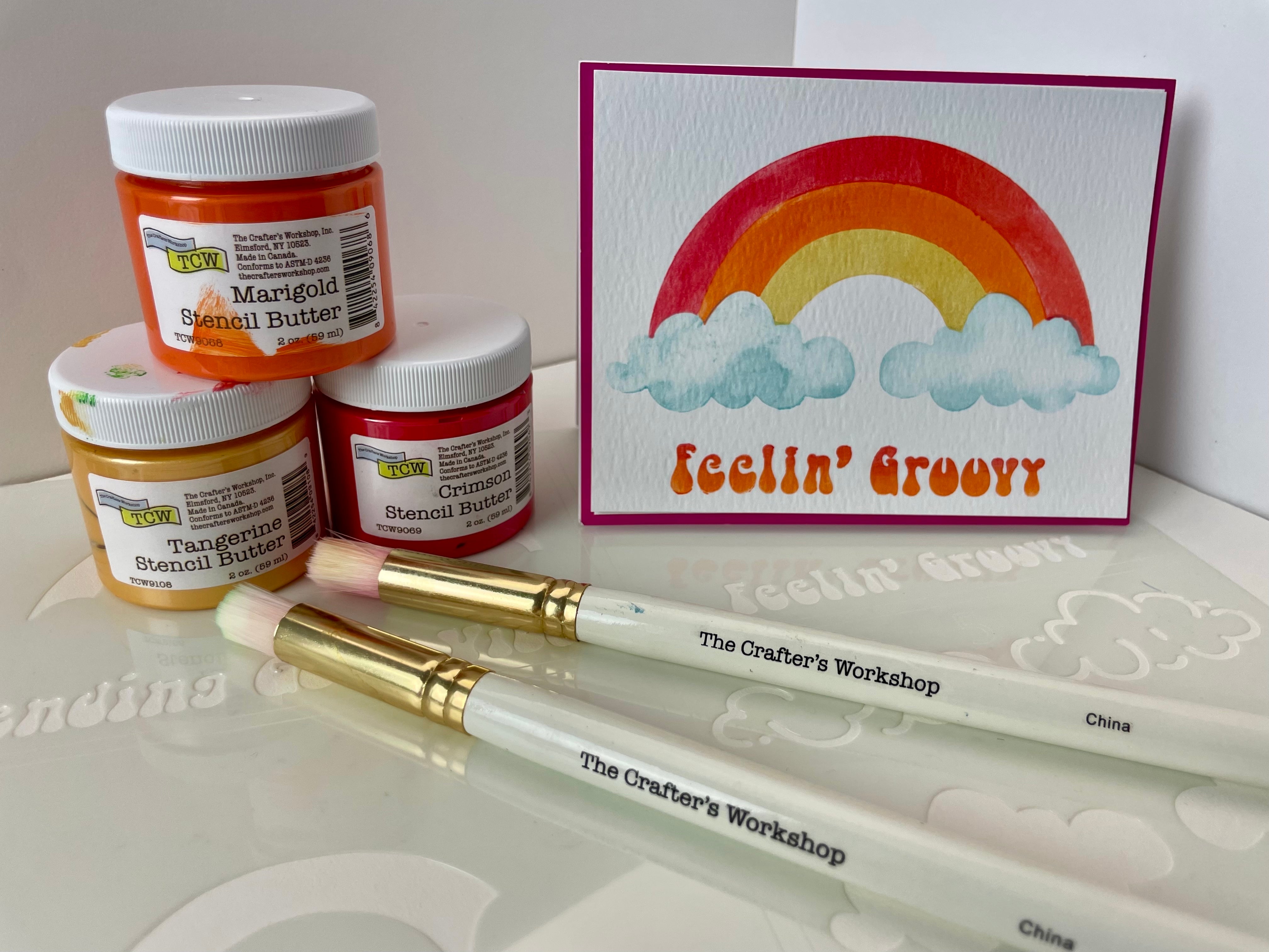 The Crafters Workshop TCW6069 sjablong Rainbow Vibes A2 lagdelt