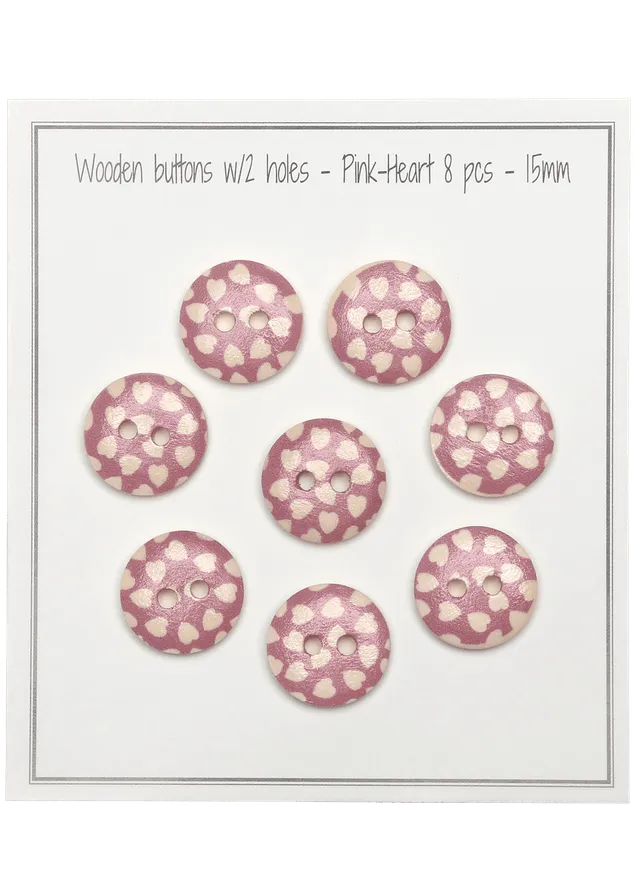 Go Handmade Pink-Heart 15 mm knapper rosa 8-pakning