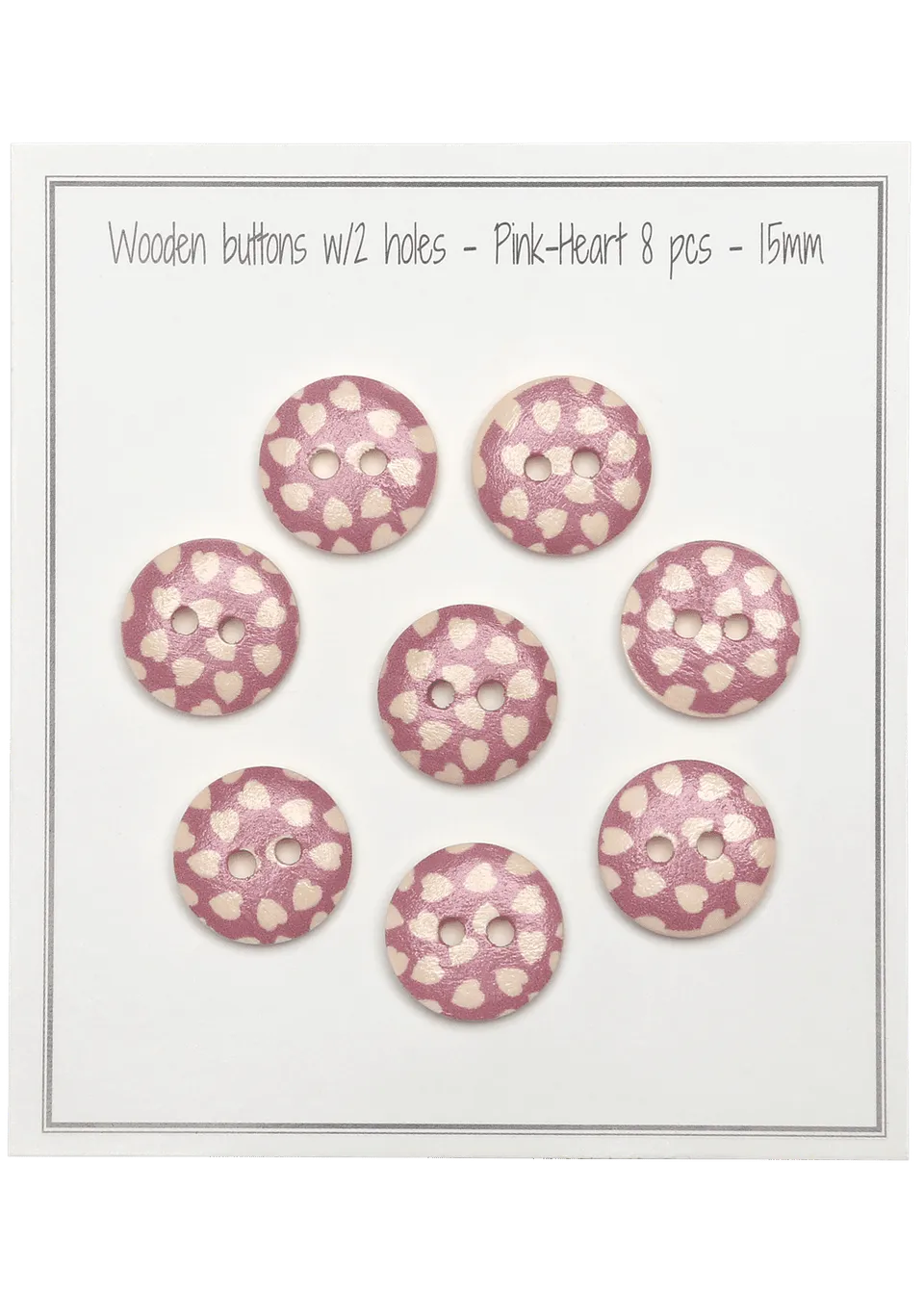 Go Handmade Pink-Heart knapper 15 mm 8 stk rosa