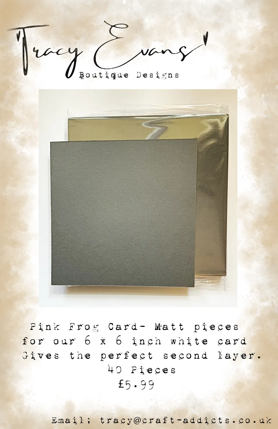 Tracy Evans Design CA010 svart kartong 40 stk matt 6x6