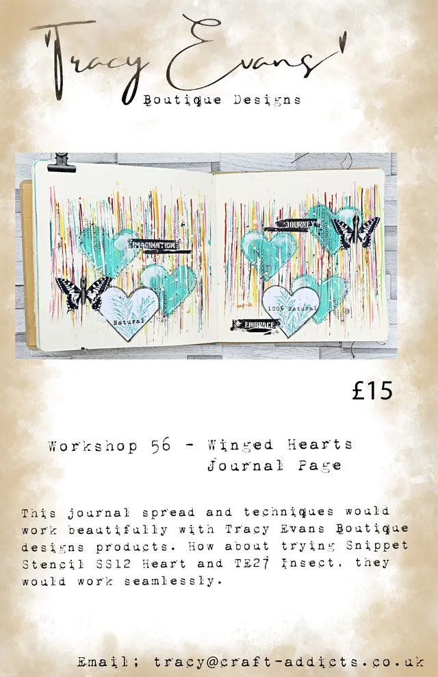 Tracy Evans Design Workshop 056 Winged Hearts kurs journalside