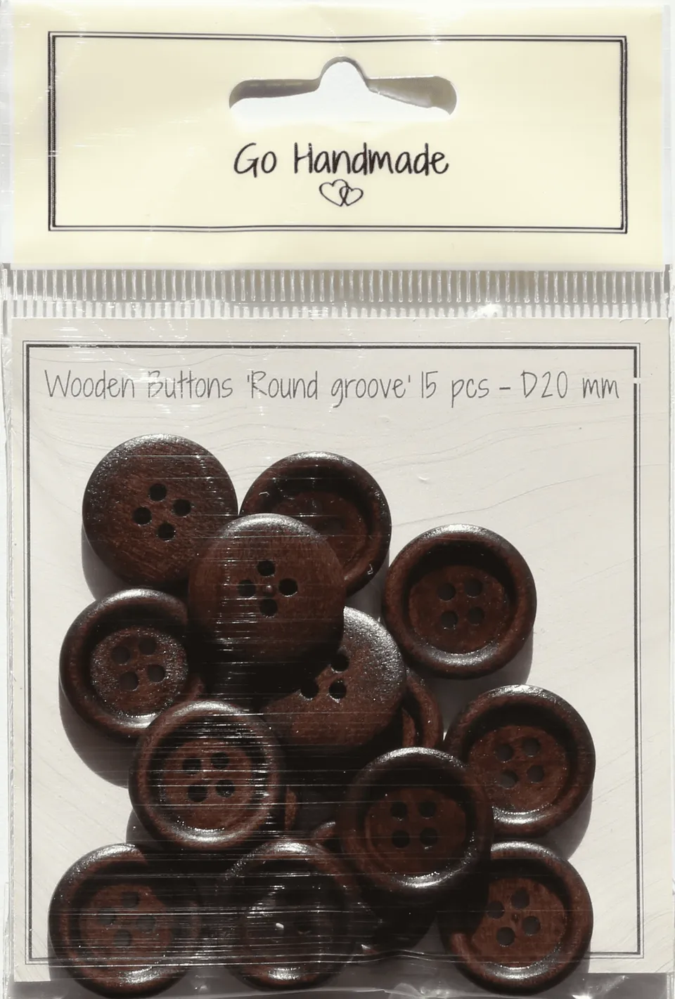 Go Handmade Round Groove knapper 20 mm brun 15 stk