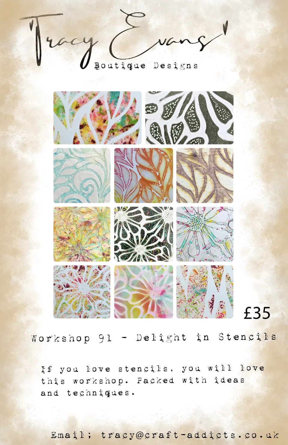 Tracy Evans Design Workshop 091 Delight In Stencils nettkurs sjablong