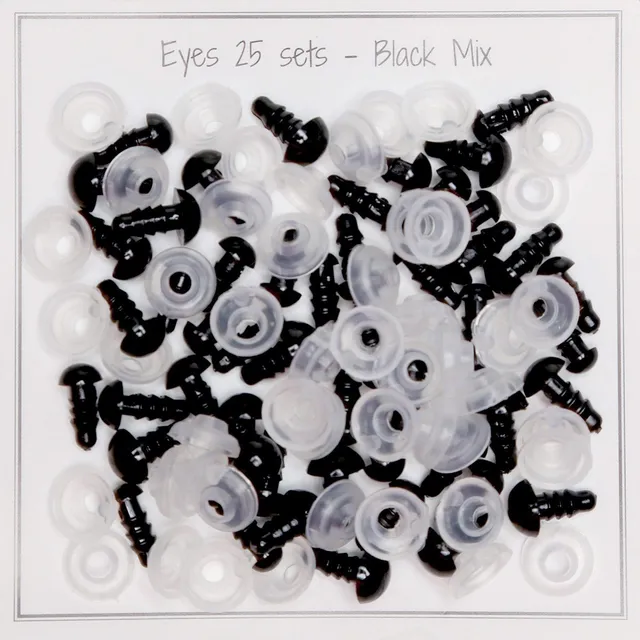 Go Handmade sikkerhetsøyne svart mix 5–8 mm