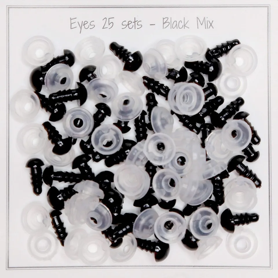 Go Handmade sikkerhetsøyne svart mix 5–8 mm