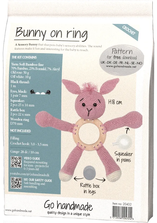 Go Handmade Bunny heklesett old rose 18 cm rangle