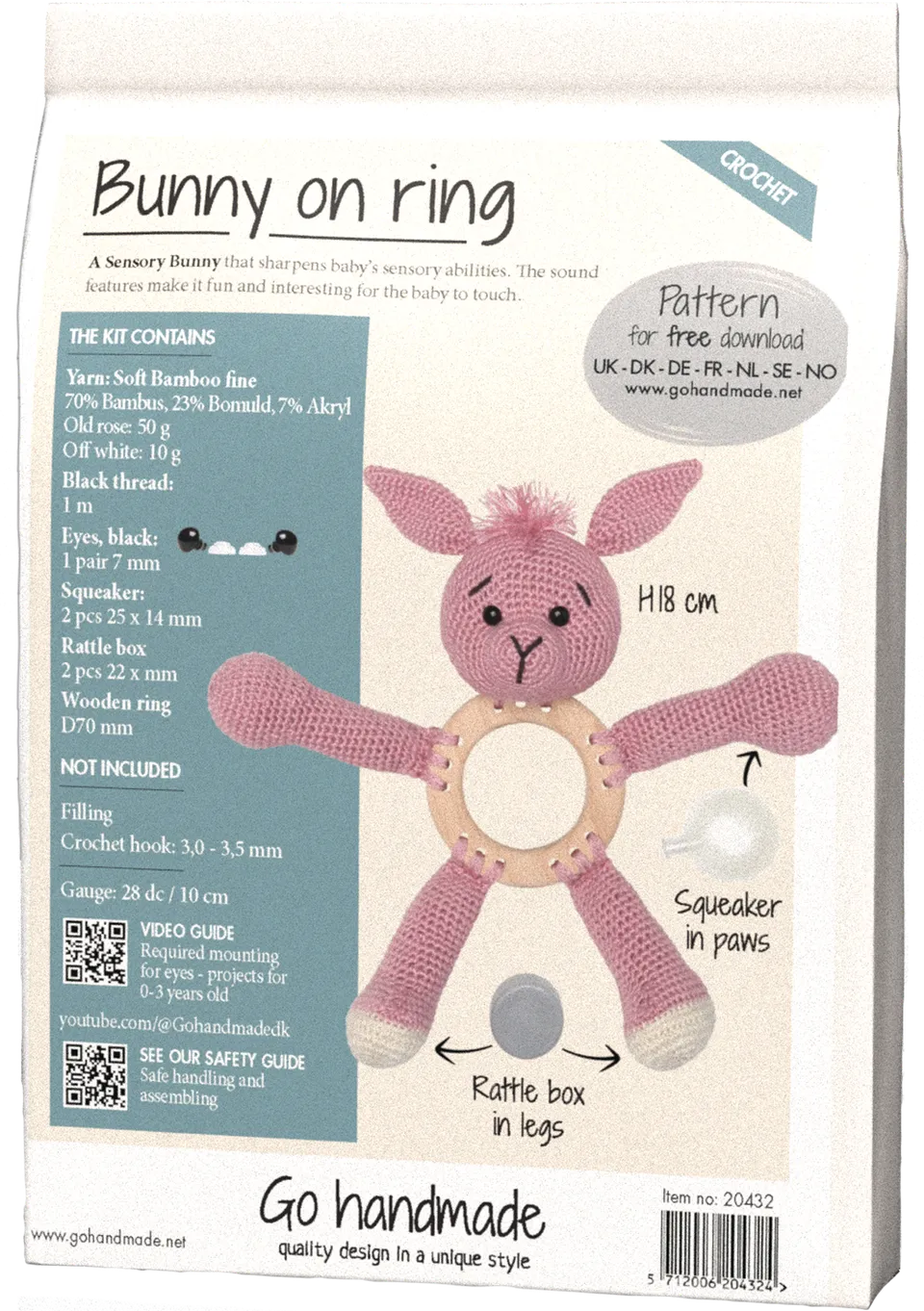 Go Handmade Bunny on ring heklesett old rose H18 cm