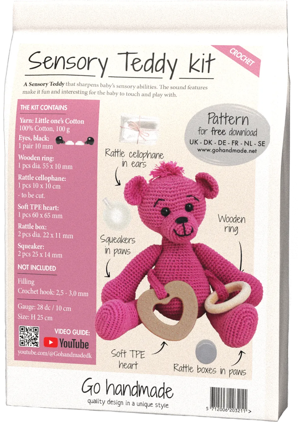 Go Handmade Sensory Teddy heklesett mørk rosa bomull