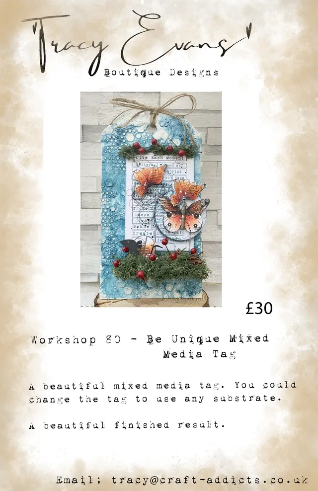 Tracy Evans Workshop 080 nettkurs Be Unique Mixed Media Tag