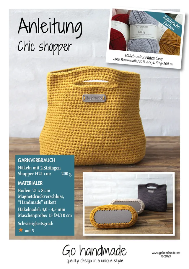 Go Handmade Chic Shopper hekleoppskrift veske H21 cm