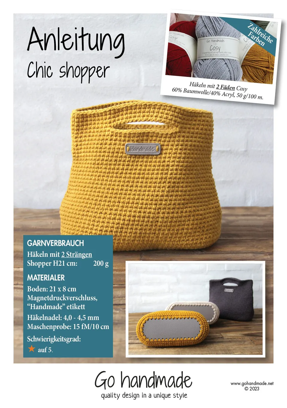 Go Handmade Chic Shopper hekleoppskrift veske H21 cm