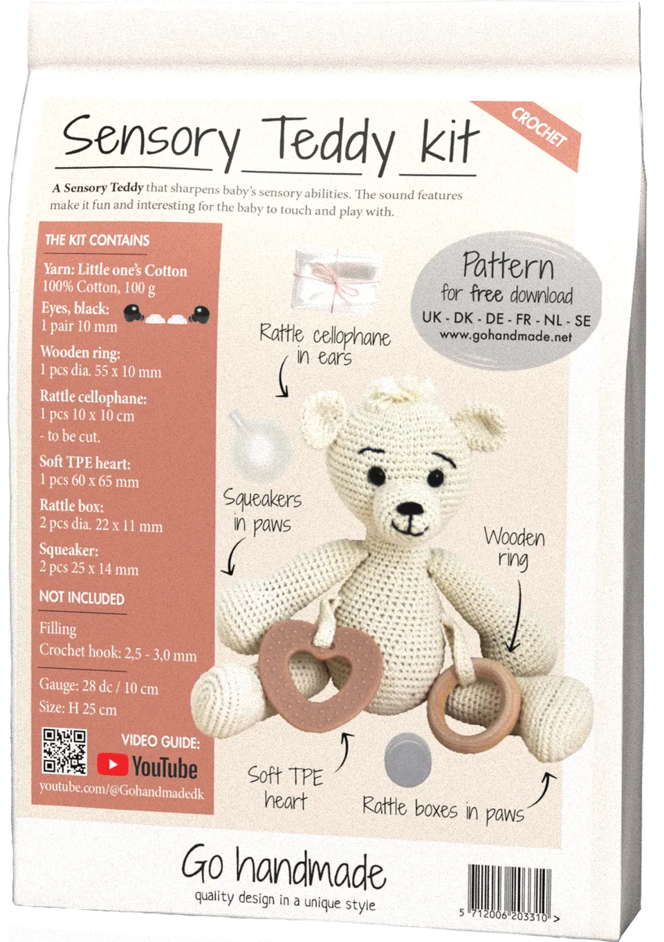 Go Handmade Sensory Teddy heklesett offwhite sanser