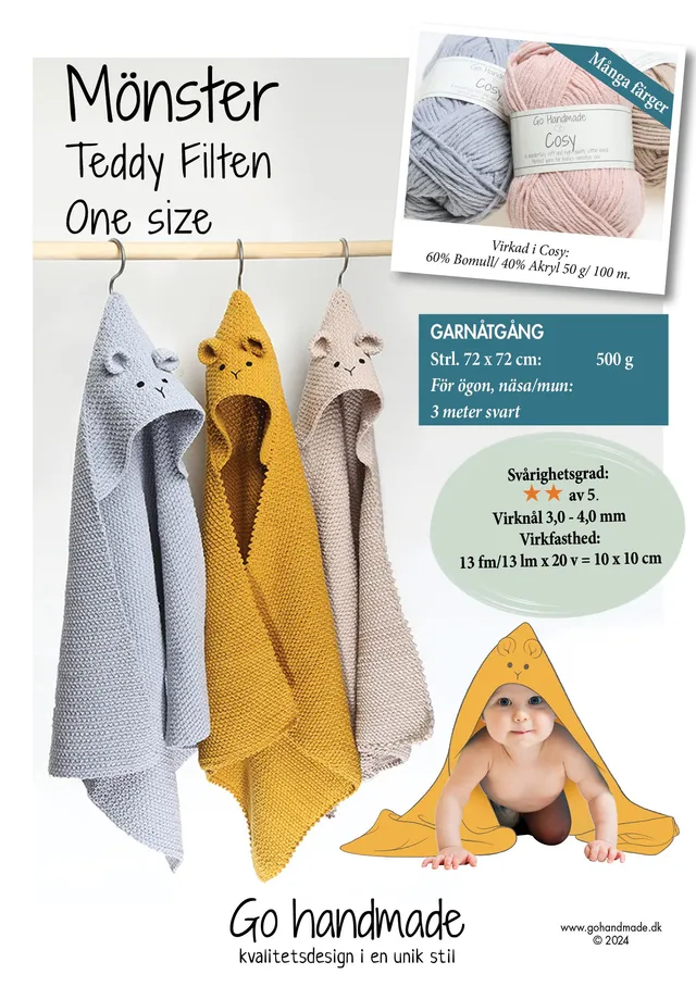 Go Handmade Teddy bamseteppe hekleoppskrift svensk 72 cm