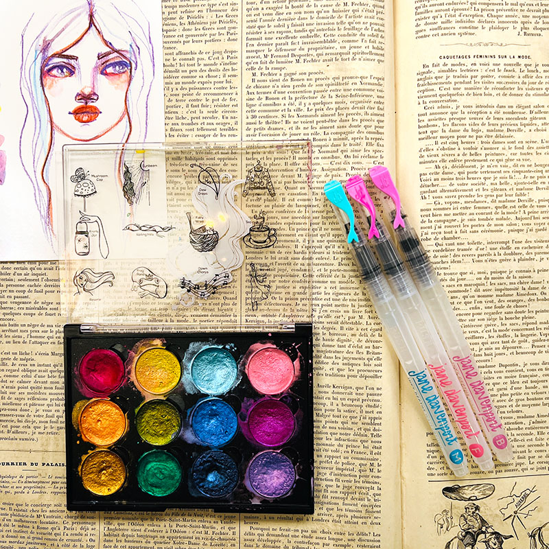 Jane Davenport Inky Depths WaterBrush Small Medium Large Set vannpenselsett