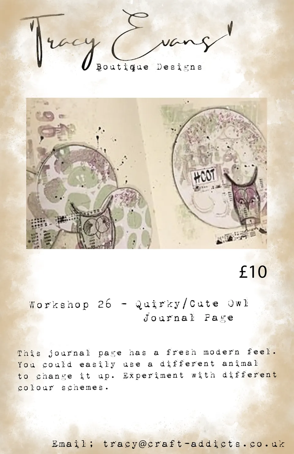 Tracy Evans Design Workshop 026 Quirky Owl kurs journalside