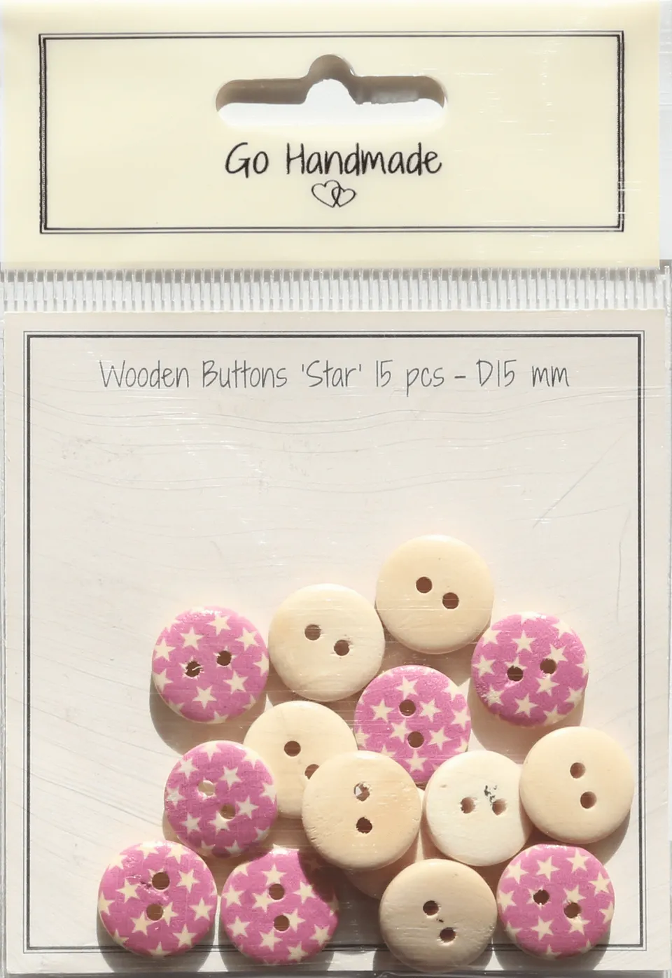 Go Handmade stjerneknapper 15 mm rosa 15 stk