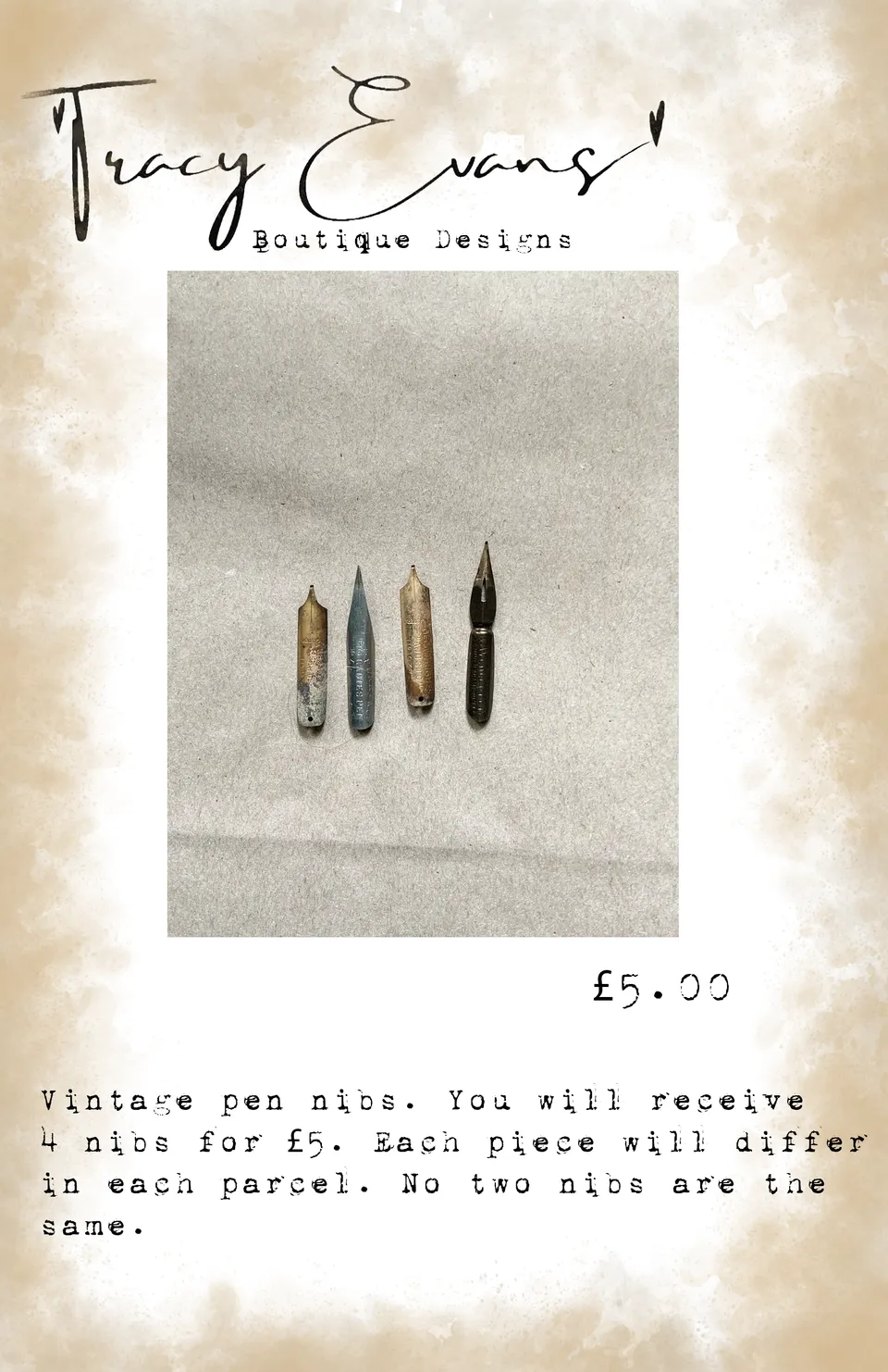 Tracy Evans Design EM002 Vintage Pen Nibs pynt metall