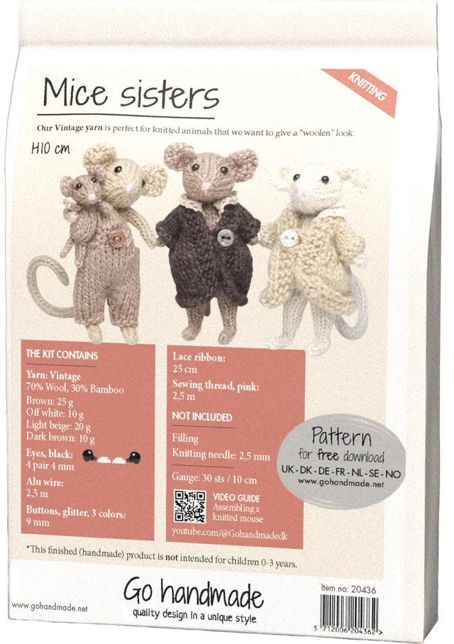 Go Handmade Mice Sisters H10 cm heklesett mus