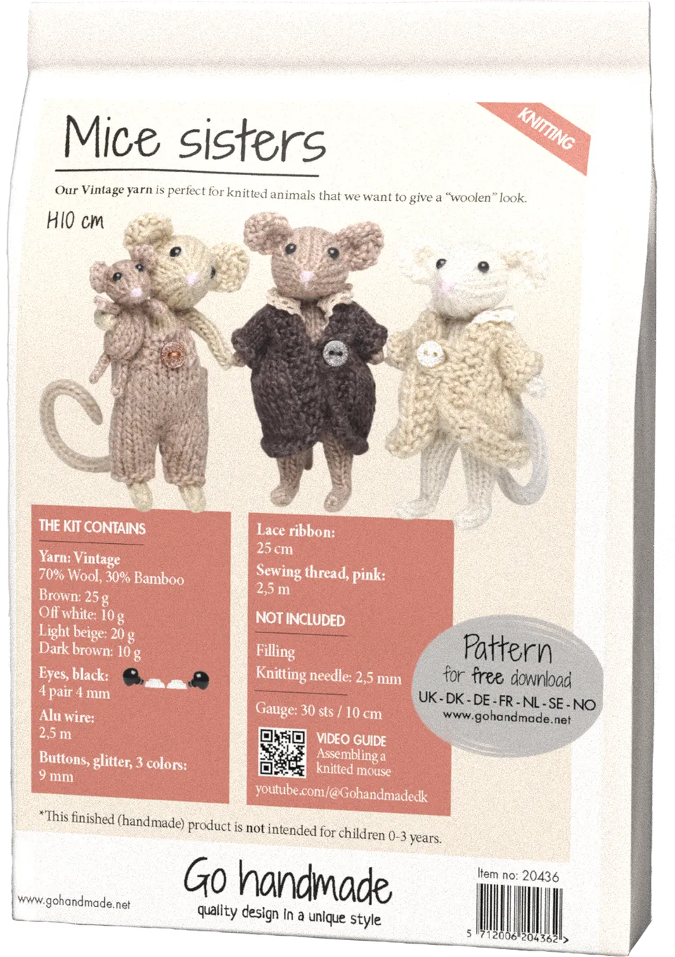 Go Handmade Mice Sisters heklesett 10 cm mus