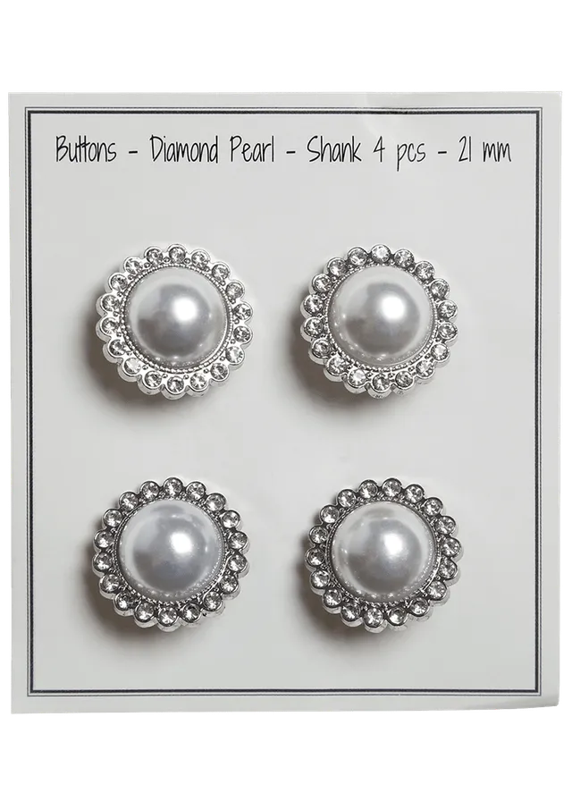 Go Handmade Diamond Pearl 21 mm knapper 4 stk sølv