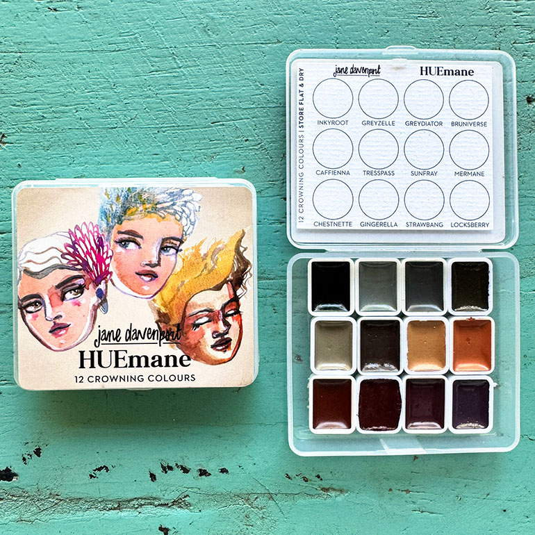 Jane Davenport HUEmane Pocket Palette akvarellpalett 12 farger