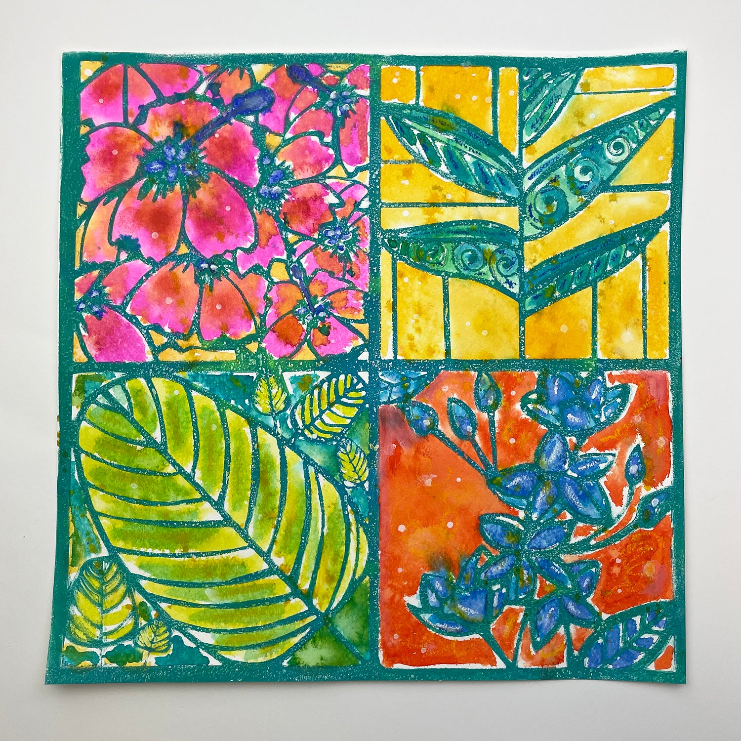 The Crafters Workshop TCW1048 Botanical Squares stencil 6x6 blomster