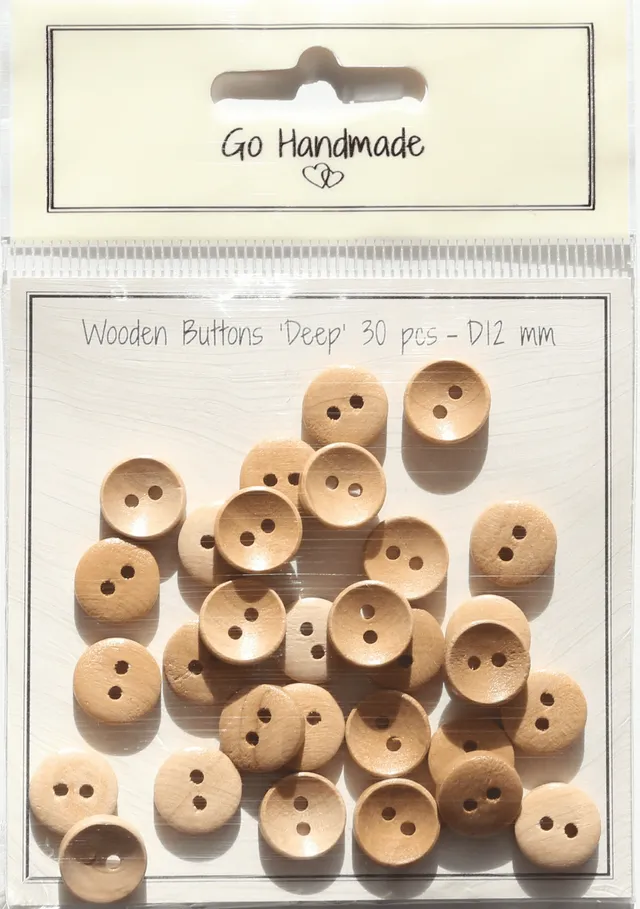 Go Handmade Deep knapp 12 mm natur 20 stk tre