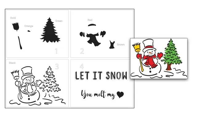 The Crafters Workshop Toasty Snowman lagdelt sjablong jul A2 snømann