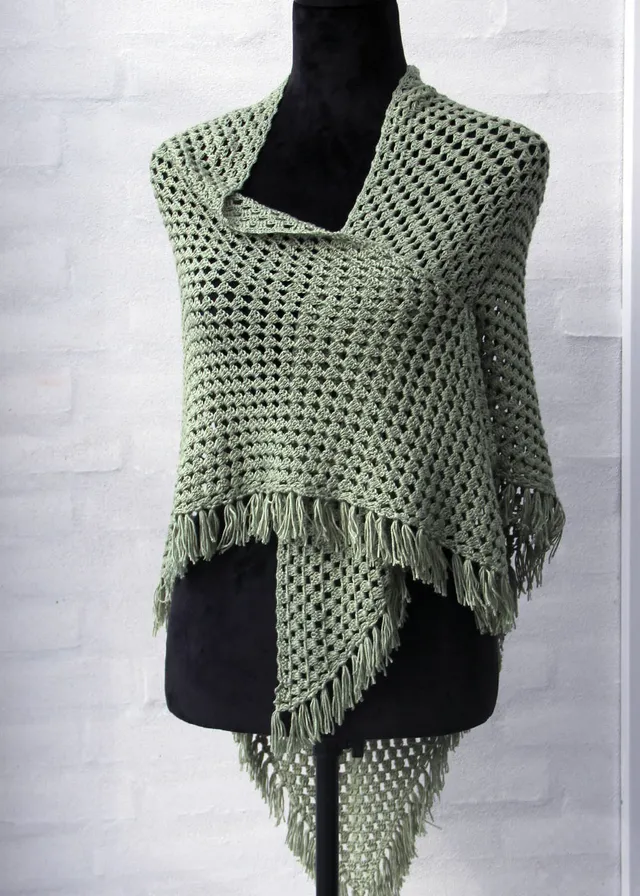 Go Handmade Tencel Bamboo Granny sjal oppskrift med frynser