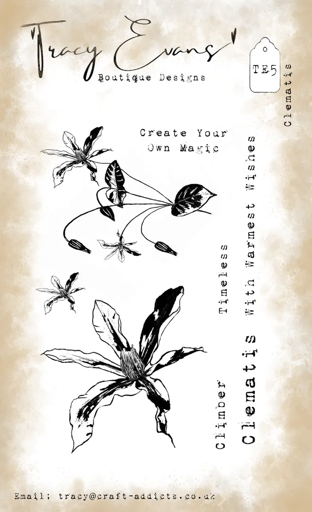 Tracy Evans Design TE005 Clematis stempel A6 blomst