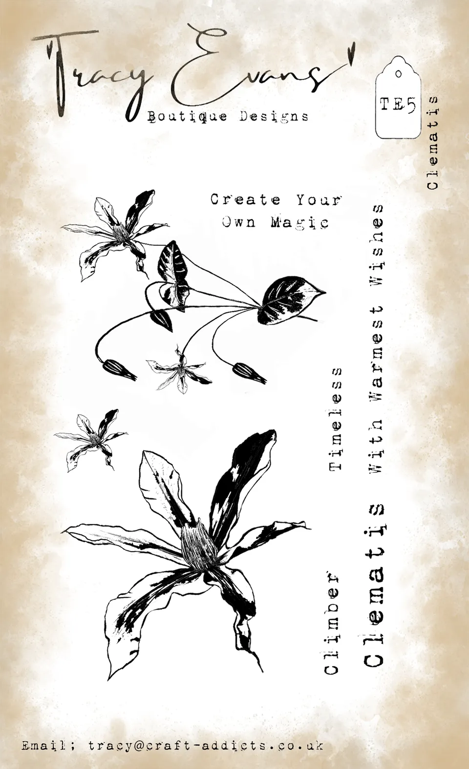 Tracy Evans Design TE005 Clematis stempel A6 blomst