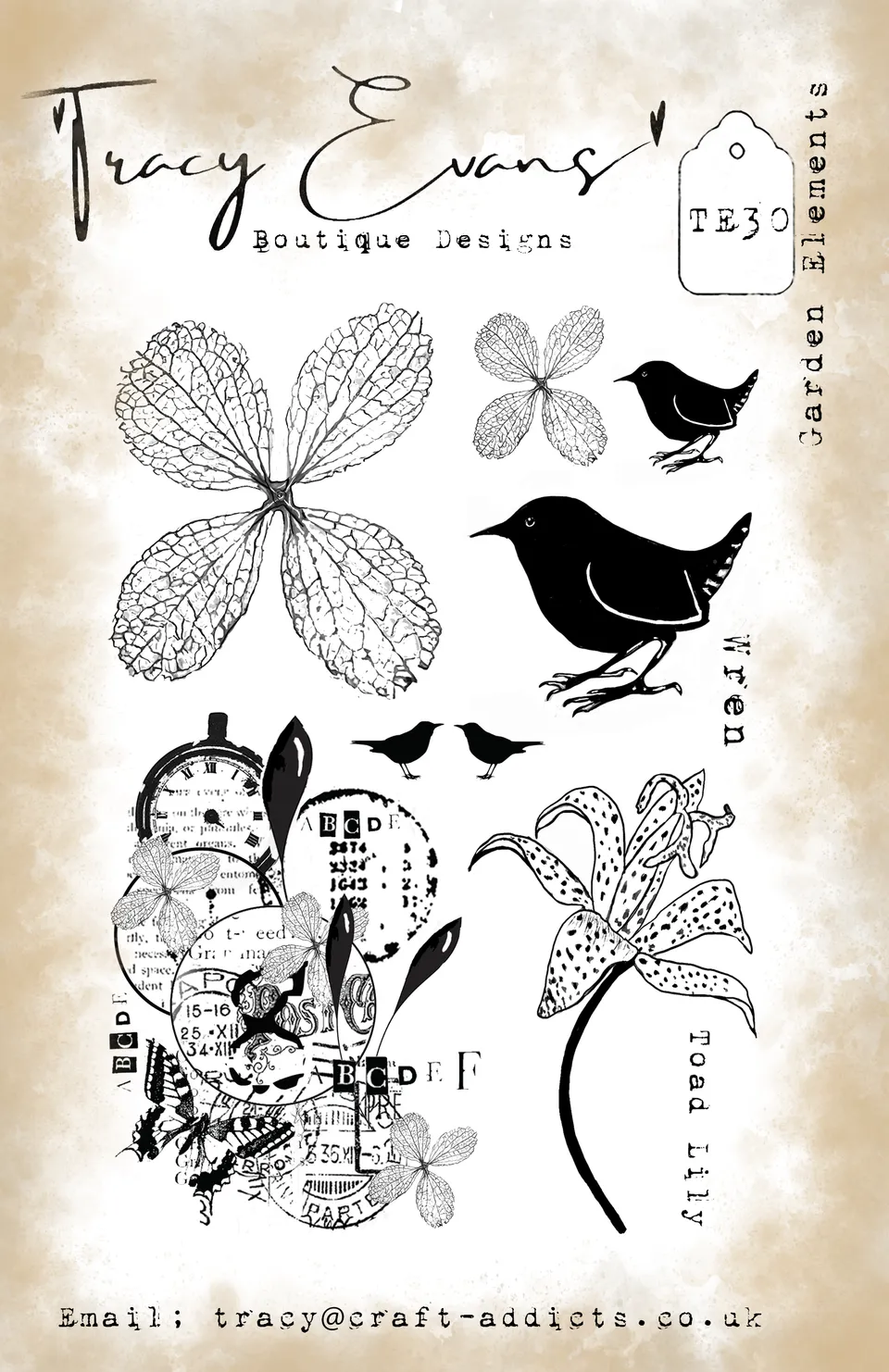 Tracy Evans Design TE030 Garden Elements stempel A5 hage