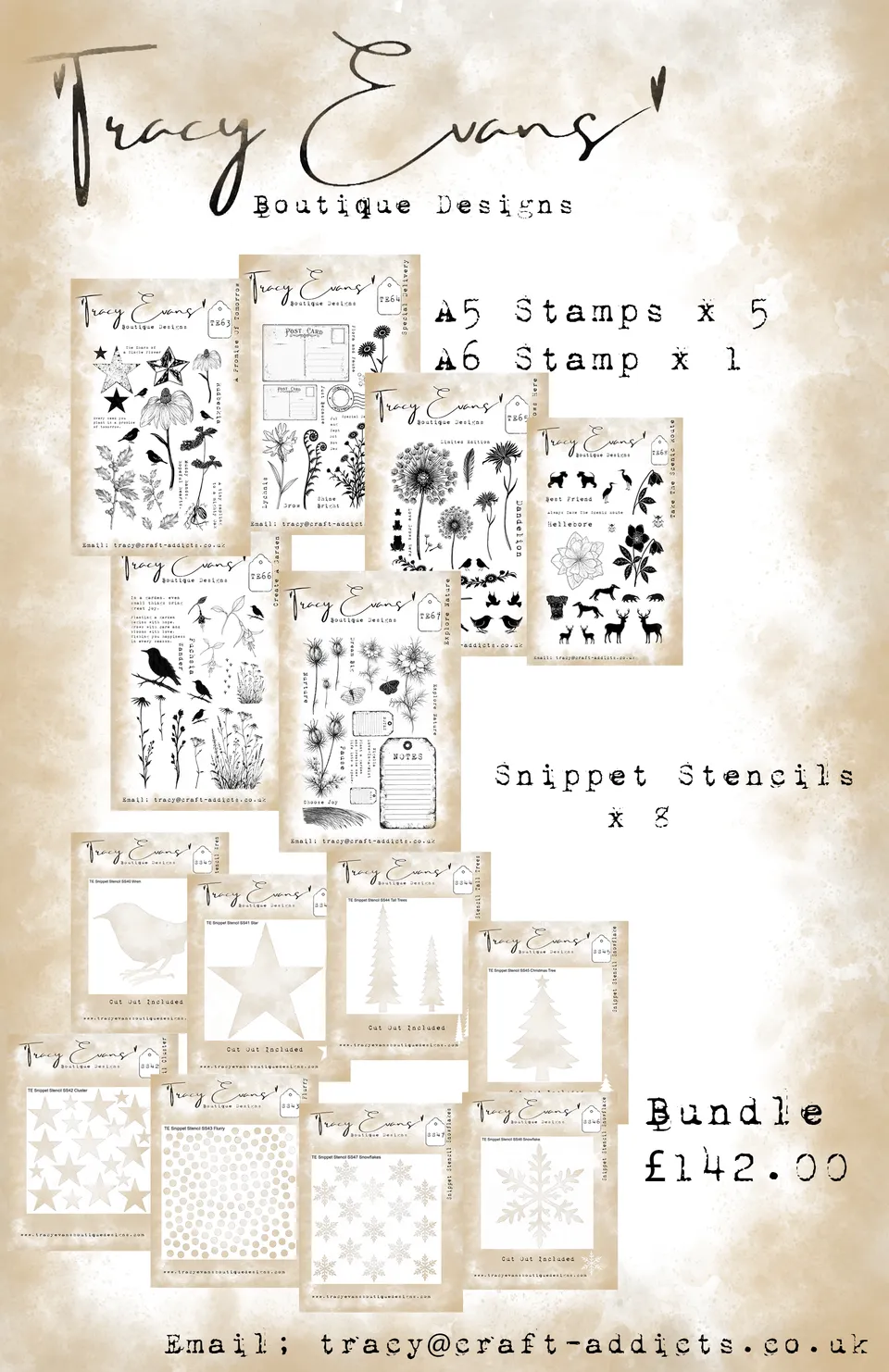 Tracy Evans B028 stempel- og sjablongsett TE63-68 SS40-47