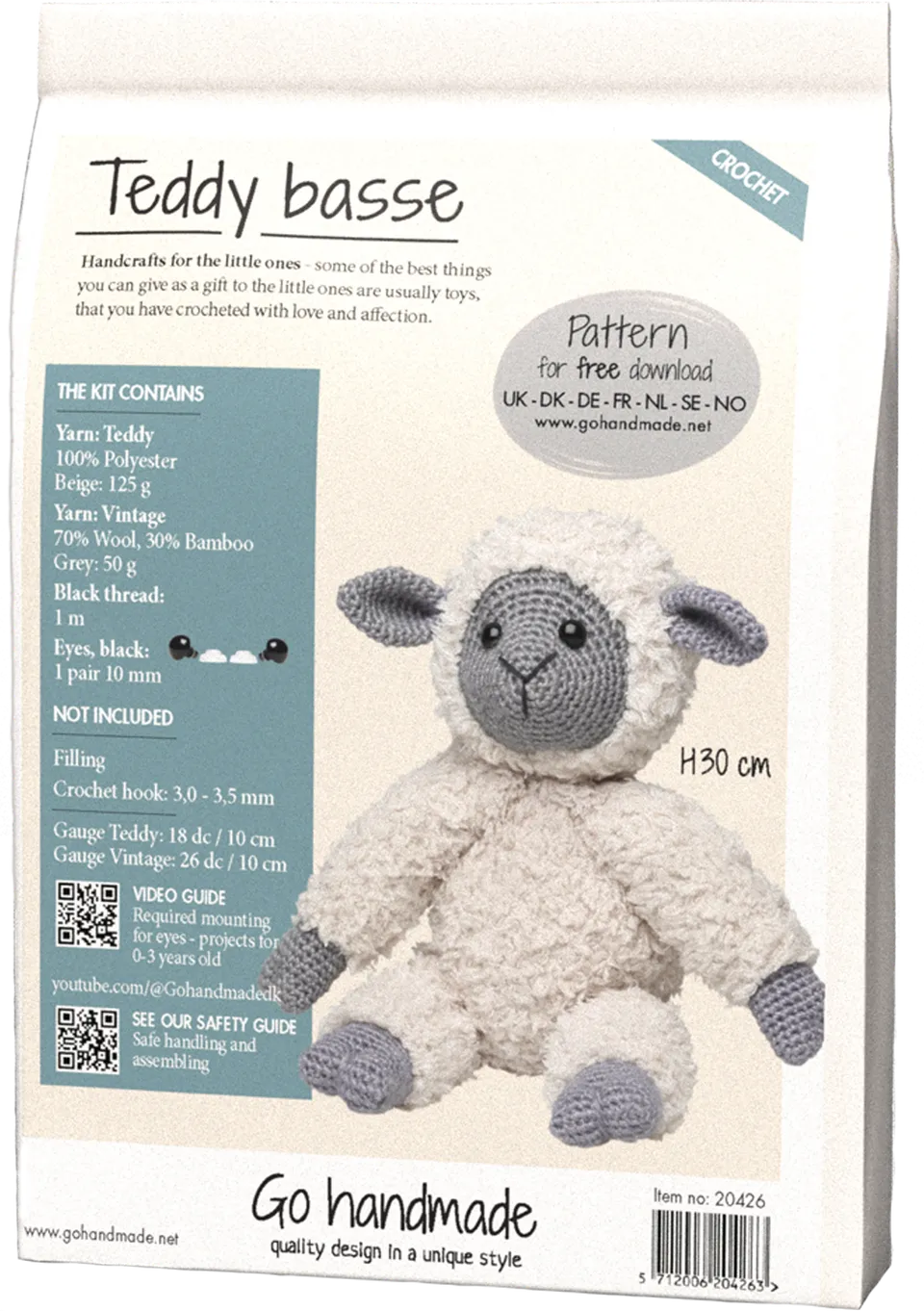 Go Handmade Teddy heklesett bamse beige grå 30 cm