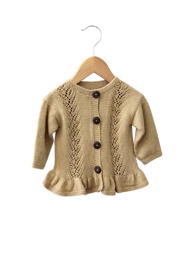 Go Handmade Cardigan Lace Flounce strikkeoppskrift 3-6 mnd