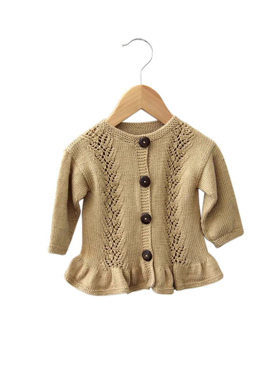 Go Handmade Cardigan Lace Flounce strikkeoppskrift 3-6 mnd Tencel