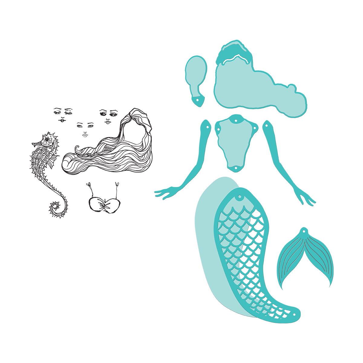 Jane Davenport Mermaid Paper Doll stempel og dies havfrue