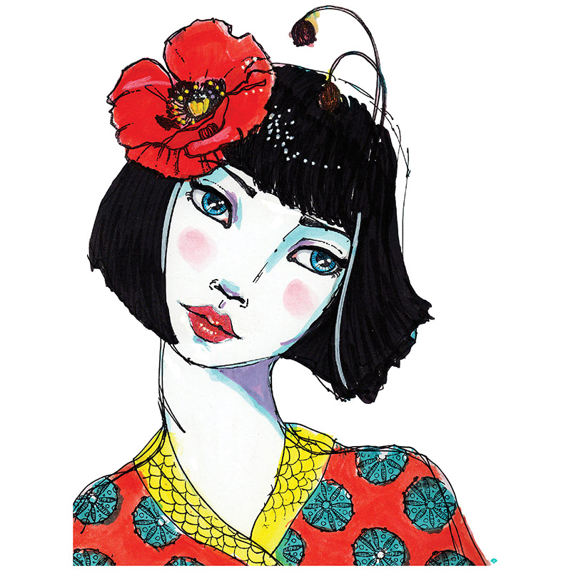 Jane Davenport Poppy Girl veggkunst flyttbar stor
