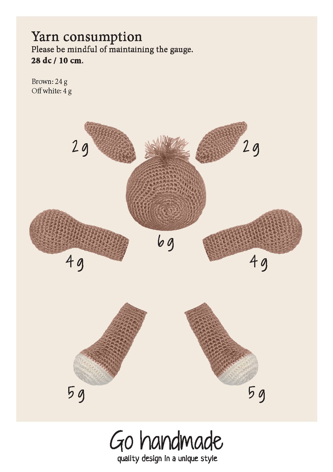 Go Handmade Bunny heklesett brun 18 cm ring