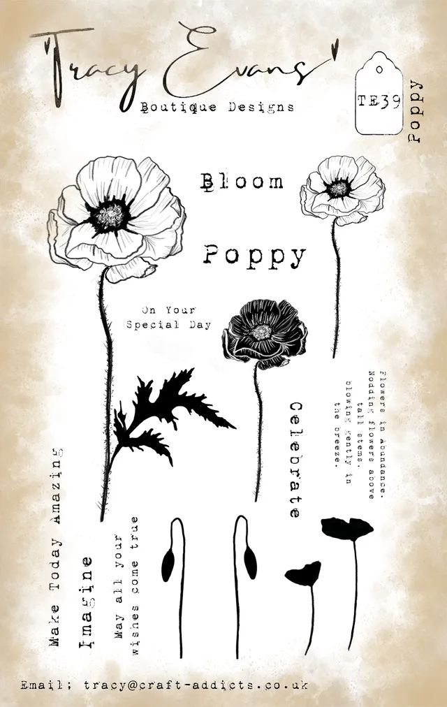 Tracy Evans Design TE039 Poppy stempel A6 valmue