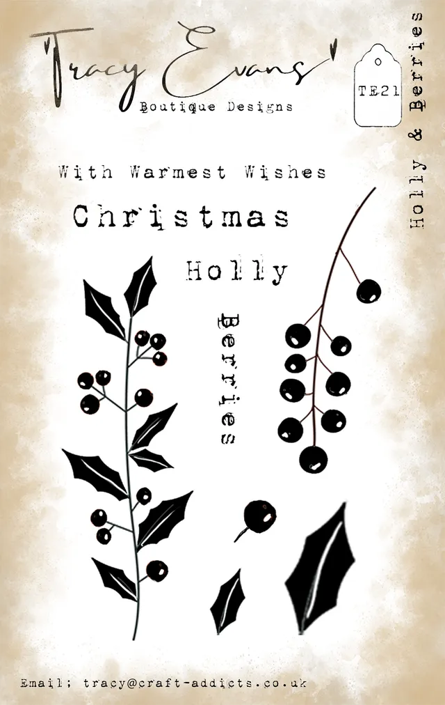 Tracy Evans Design TE021 Holly and Berries stempel A7 jul