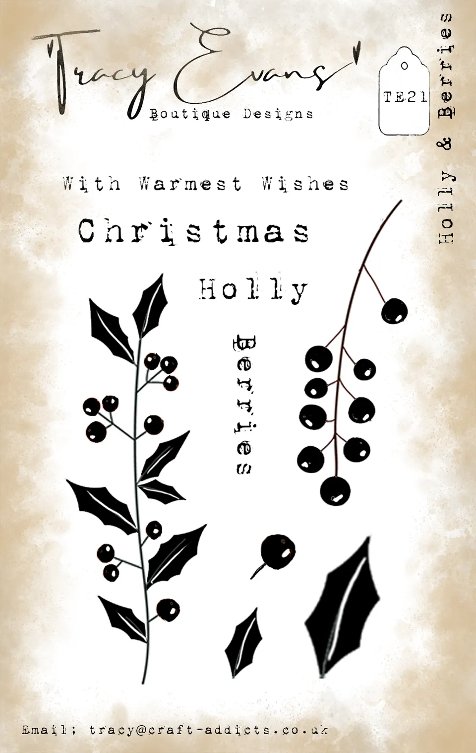 Tracy Evans Design TE021 Holly and Berries stempel A7 jul