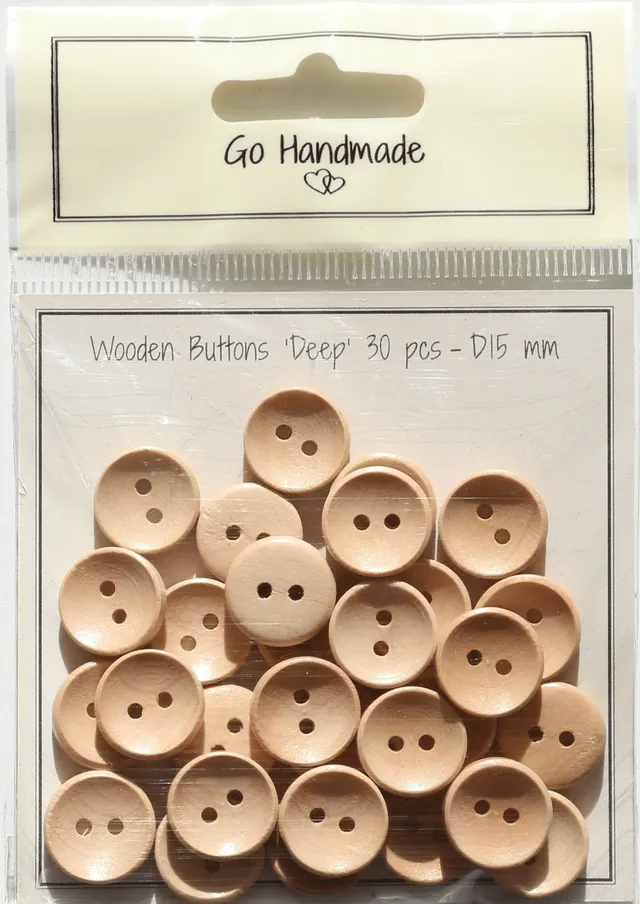 Go Handmade Deep 15 mm knapper natural 30 stk
