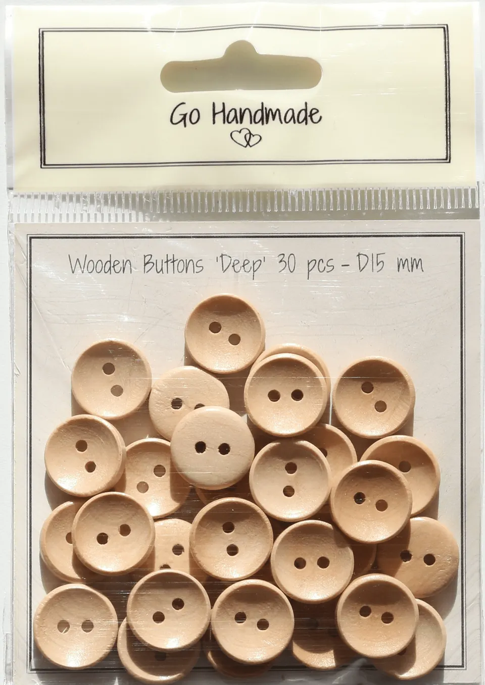 Go Handmade Deep 15 mm knapper natural 30 stk