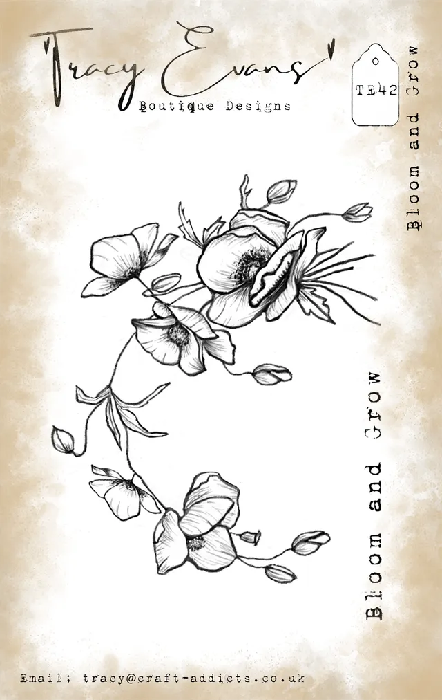 Tracy Evans Design TE042 Bloom & Grow stempel A7 blomstertekst