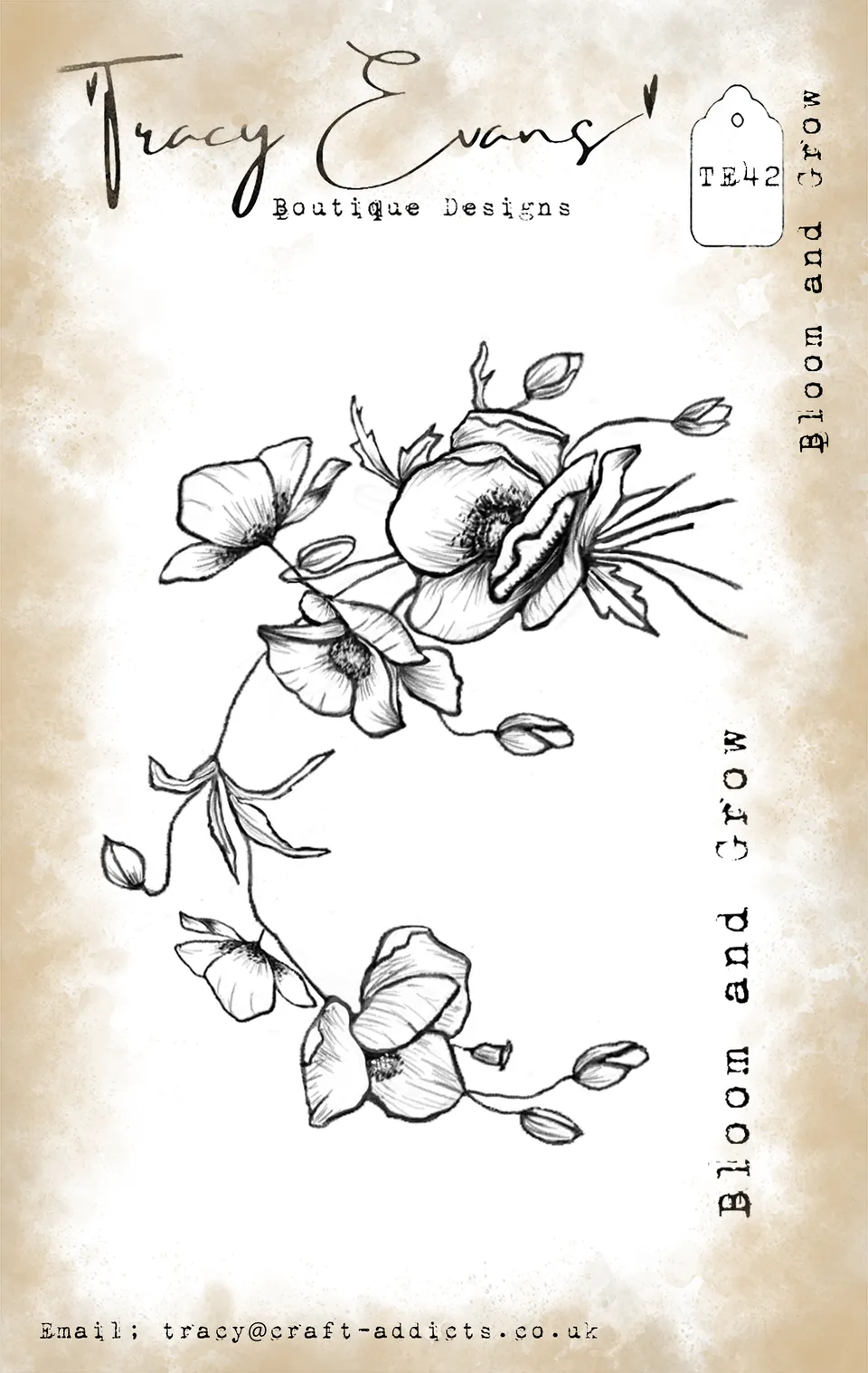 Tracy Evans Design TE042 Bloom & Grow stempel A7 blomstertekst