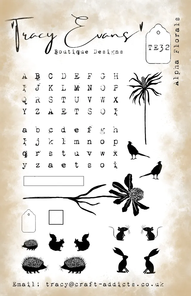 Tracy Evans Design Alpha Florals TE032 stempel A5 blomster